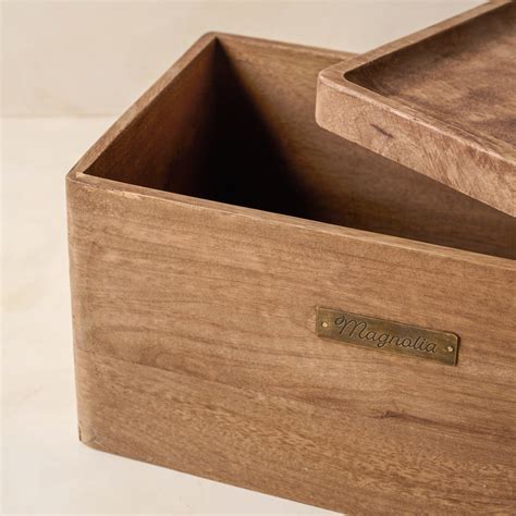 antique wood metal box cylinder storage|Magnolia Antiqued Wood Storage Box.